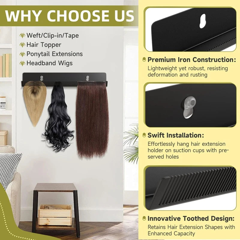 A01F-Hair Extension Hanger,Black Hair Extension Holder For Styling, Washing, Drying, Braiding, Hair Extension Display Rack