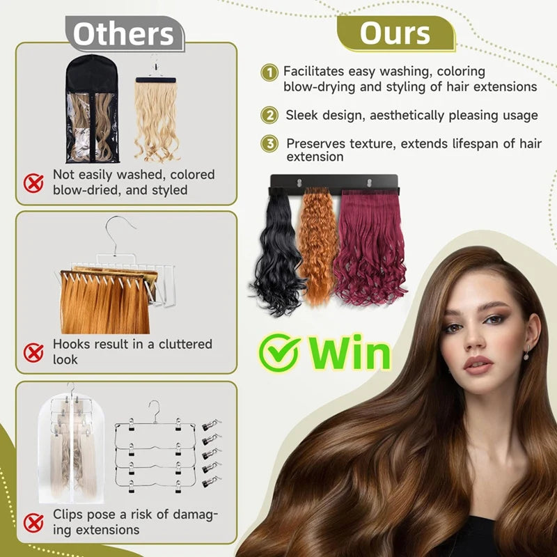 A01F-Hair Extension Hanger,Black Hair Extension Holder For Styling, Washing, Drying, Braiding, Hair Extension Display Rack