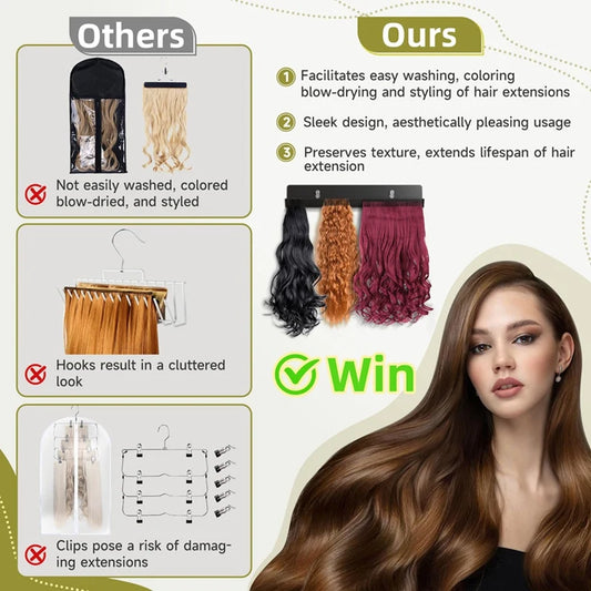 A01F-Hair Extension Hanger,Black Hair Extension Holder For Styling, Washing, Drying, Braiding, Hair Extension Display Rack